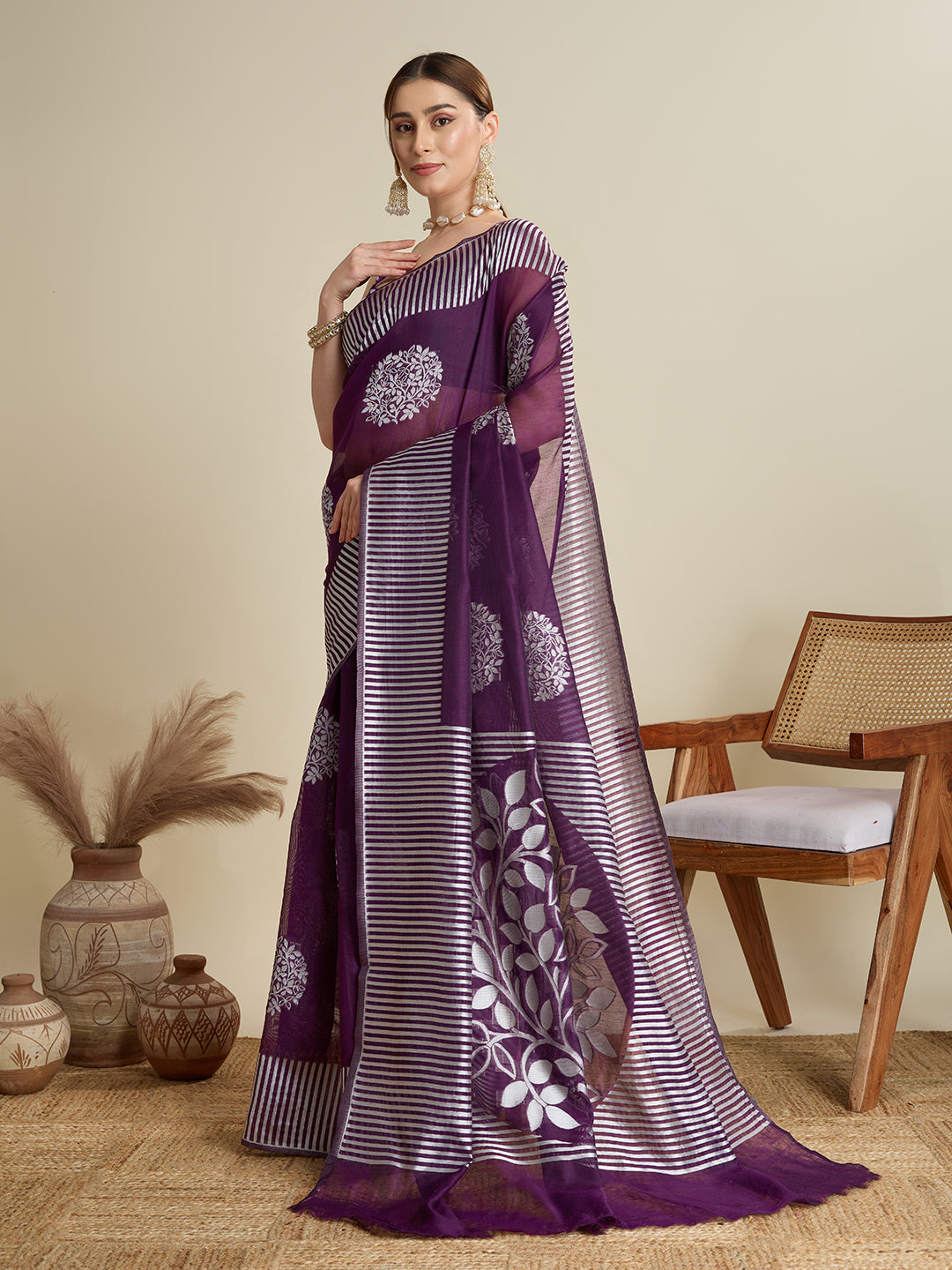 Dwija Fashion Deep Purple Casual Wear Soft Silk Bas Weaving Saree With Unstitched Blouse
