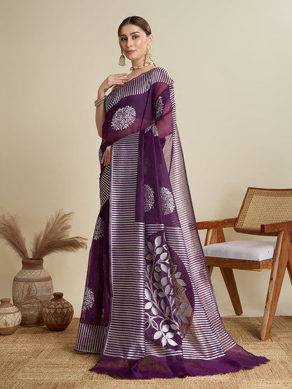 Dwija Fashion Deep Purple Casual Wear Soft Silk Bas Weaving Saree With Unstitched Blouse
