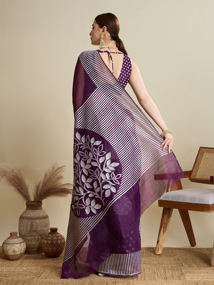 Dwija Fashion Deep Purple Casual Wear Soft Silk Bas Weaving Saree With Unstitched Blouse