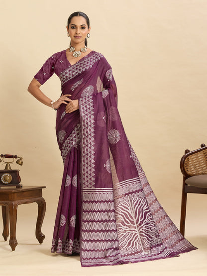 Dwija Fashion Dark Purple Casual Wear Soft Silk Bas Weaving Saree With Unstitched Blouse