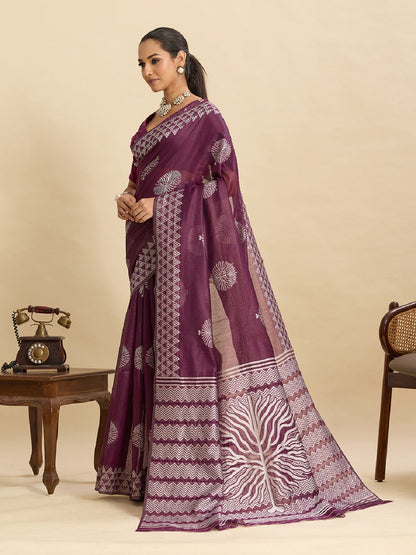 Dwija Fashion Dark Purple Casual Wear Soft Silk Bas Weaving Saree With Unstitched Blouse