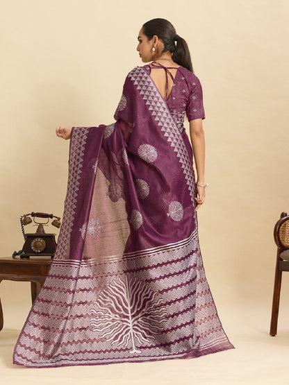 Dwija Fashion Dark Purple Casual Wear Soft Silk Bas Weaving Saree With Unstitched Blouse