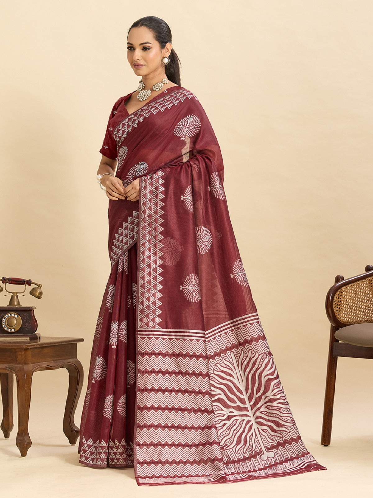 Dwija Fashion Maroon Casual Wear Soft Silk Bas Weaving Saree With Unstitched Blouse