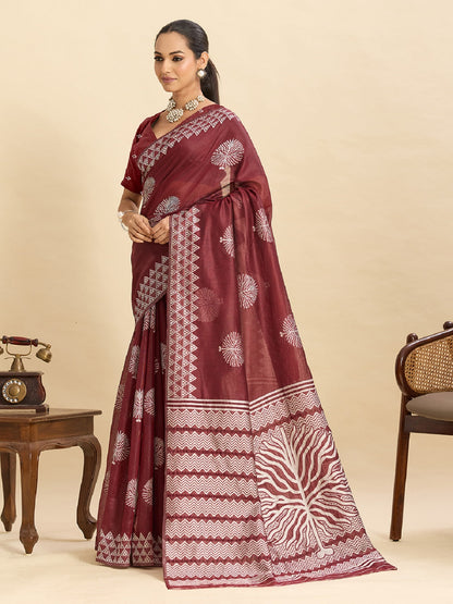 Dwija Fashion Maroon Casual Wear Soft Silk Bas Weaving Saree With Unstitched Blouse