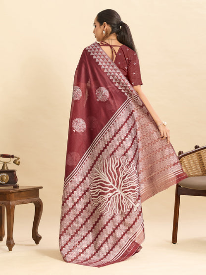 Dwija Fashion Maroon Casual Wear Soft Silk Bas Weaving Saree With Unstitched Blouse