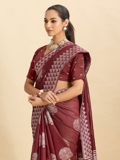 Dwija Fashion Maroon Casual Wear Soft Silk Bas Weaving Saree With Unstitched Blouse