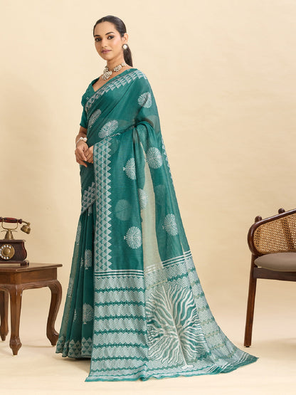 Dwija Fashion Green Casual Wear Soft Silk Bas Weaving Saree With Unstitched Blouse