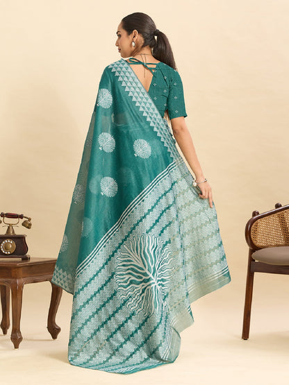 Dwija Fashion Green Casual Wear Soft Silk Bas Weaving Saree With Unstitched Blouse
