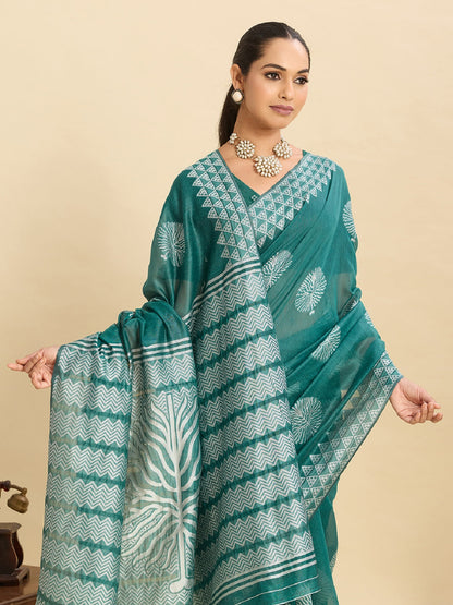 Dwija Fashion Green Casual Wear Soft Silk Bas Weaving Saree With Unstitched Blouse