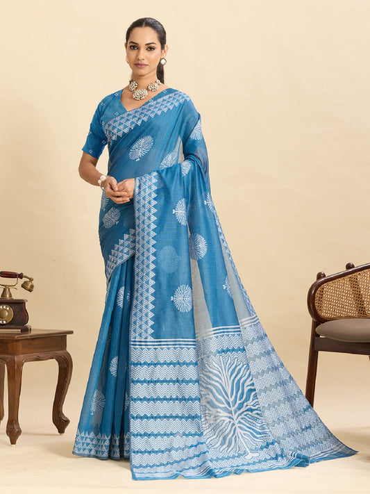 Dwija Fashion Sky Blue Casual Wear Soft Silk Bas Weaving Saree With Unstitched Blouse