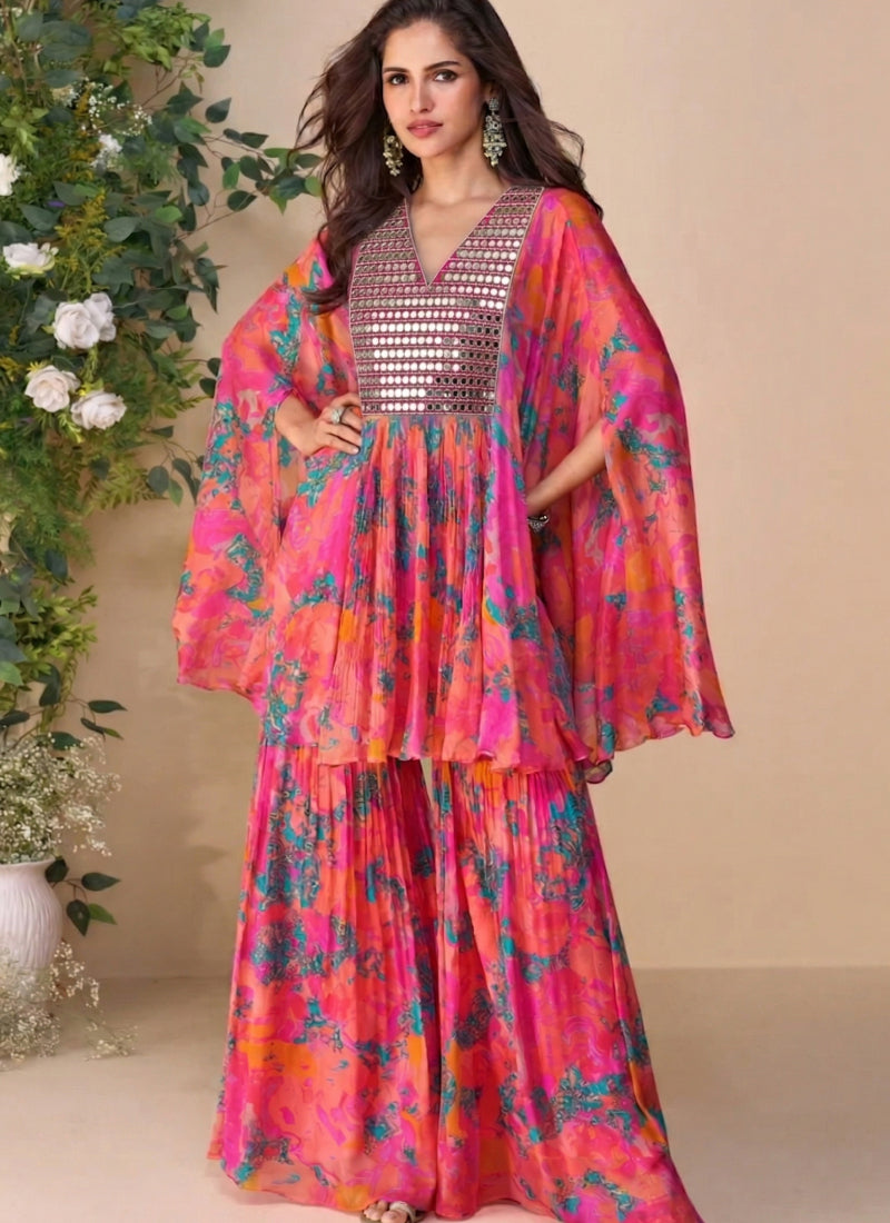 Vegaa Fashion Multicolor A Real Mirraw Chinon Silk Sharara Suit