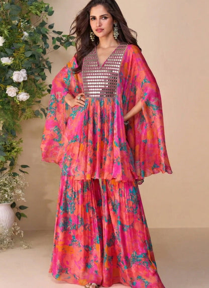 Vegaa Fashion Multicolor A Real Mirraw Chinon Silk Sharara Suit
