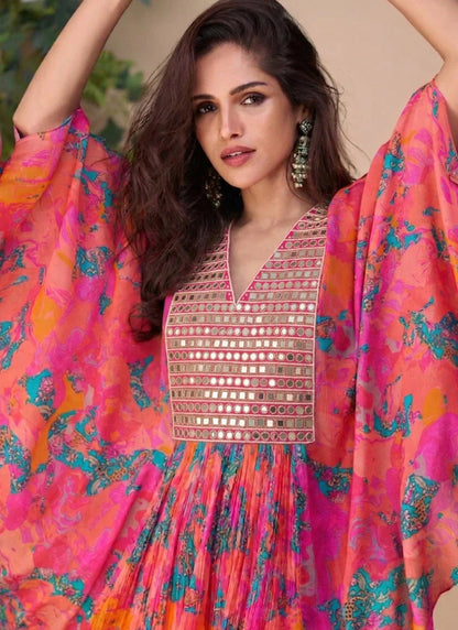 Vegaa Fashion Multicolor A Real Mirraw Chinon Silk Sharara Suit