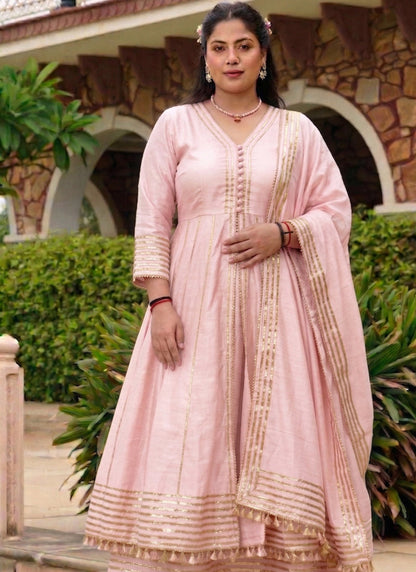 Vegaa Fashion Baby-Pink Gota Cotton Silk Palazzo Suit