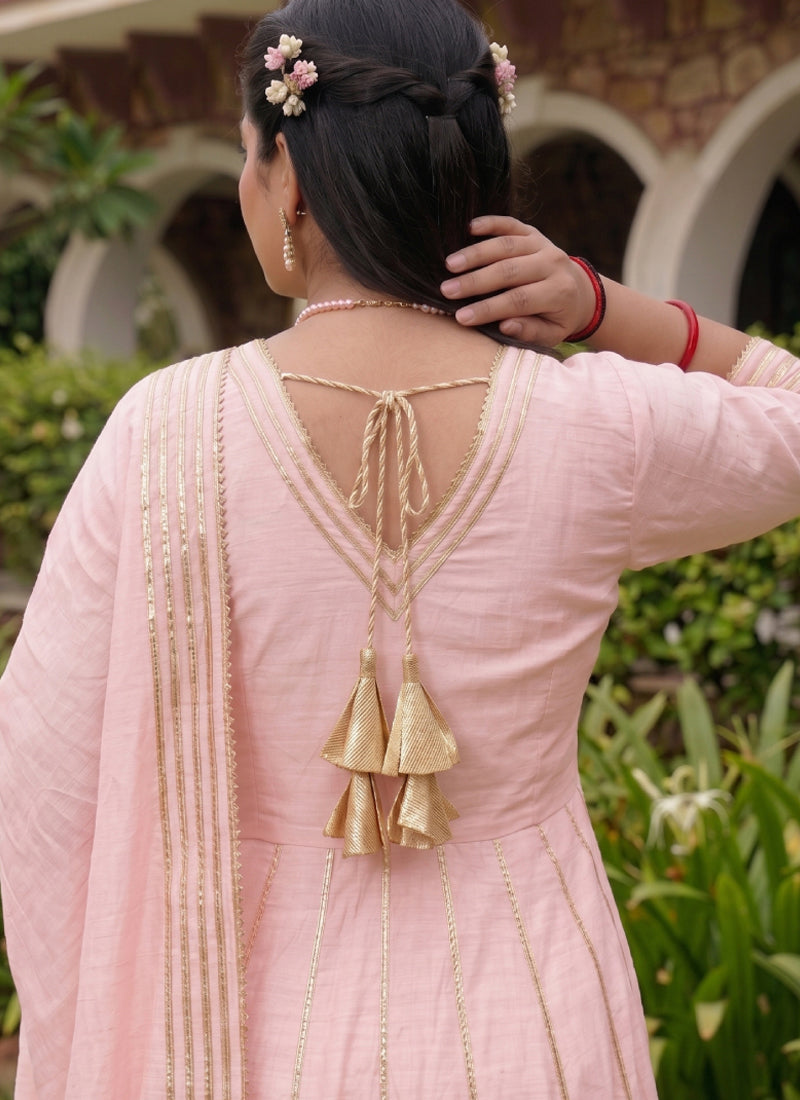 Vegaa Fashion Baby-Pink Gota Cotton Silk Palazzo Suit