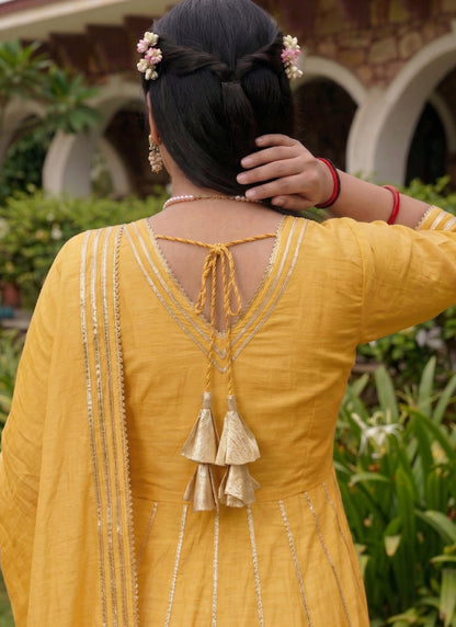 Vegaa Fashion Light-Yellow Gota Cotton Silk Palazzo Suit