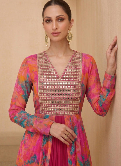Vegaa Fashion Multicolor Real Mirraw Georgette Gown Suit