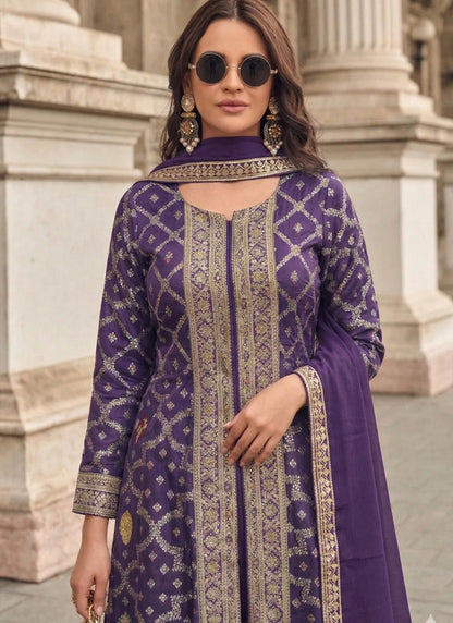 Vegaa Fashion Purple Zari Jacquard Anarkali Suit