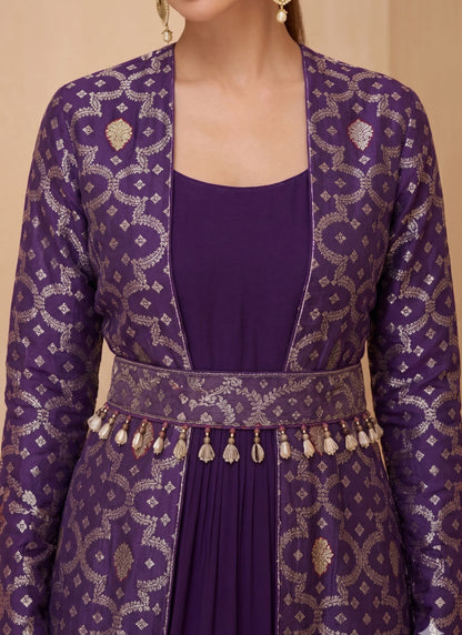 Vegaa Fashion Purple Brocade Georgette Gown Suit
