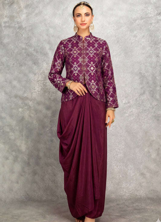 Vegaa Fashion Wine Brocade Georgette Anarkali Suit