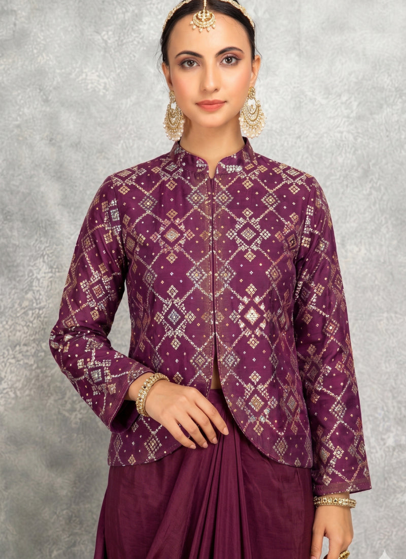 Vegaa Fashion Wine Brocade Georgette Anarkali Suit