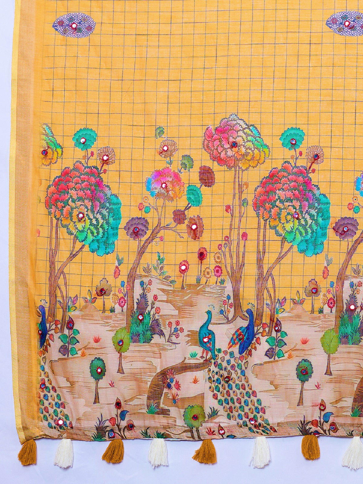 Dwija Fashion Yellow Casual Wear Linen Saree Mirror Work With Unstitched Blouse