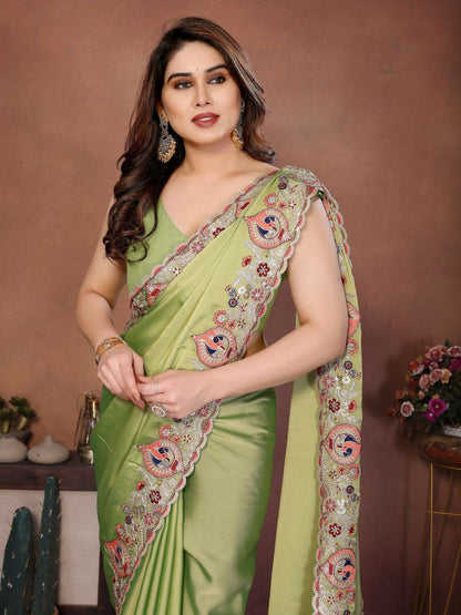 Teeya Creation New Trendy Party Wear Soft Silk Saree-Light_Green