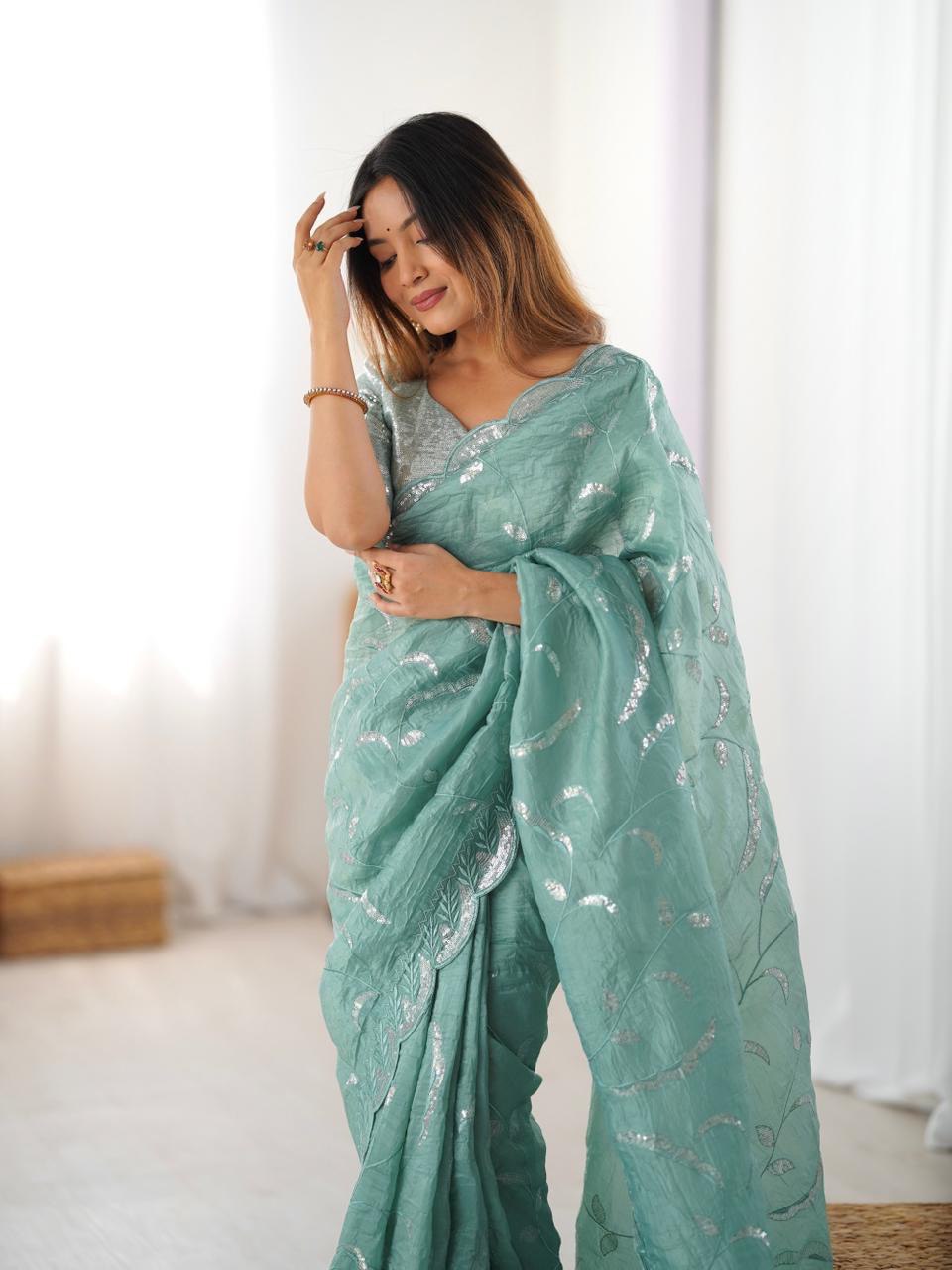 Lehenga Mart Designer Bollywood Style Party Wear Saree-Pistachio