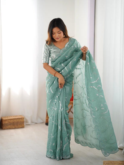 Lehenga Mart Designer Bollywood Style Party Wear Saree-Pistachio