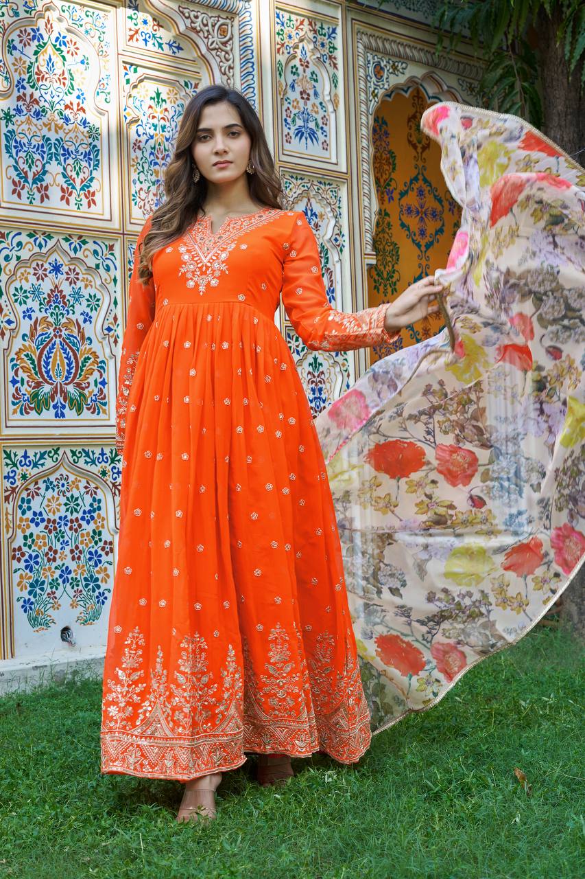Lehenga Mart Designer Anarkali Suit With Kurta Palazzo Dupatta For Women-Fanta