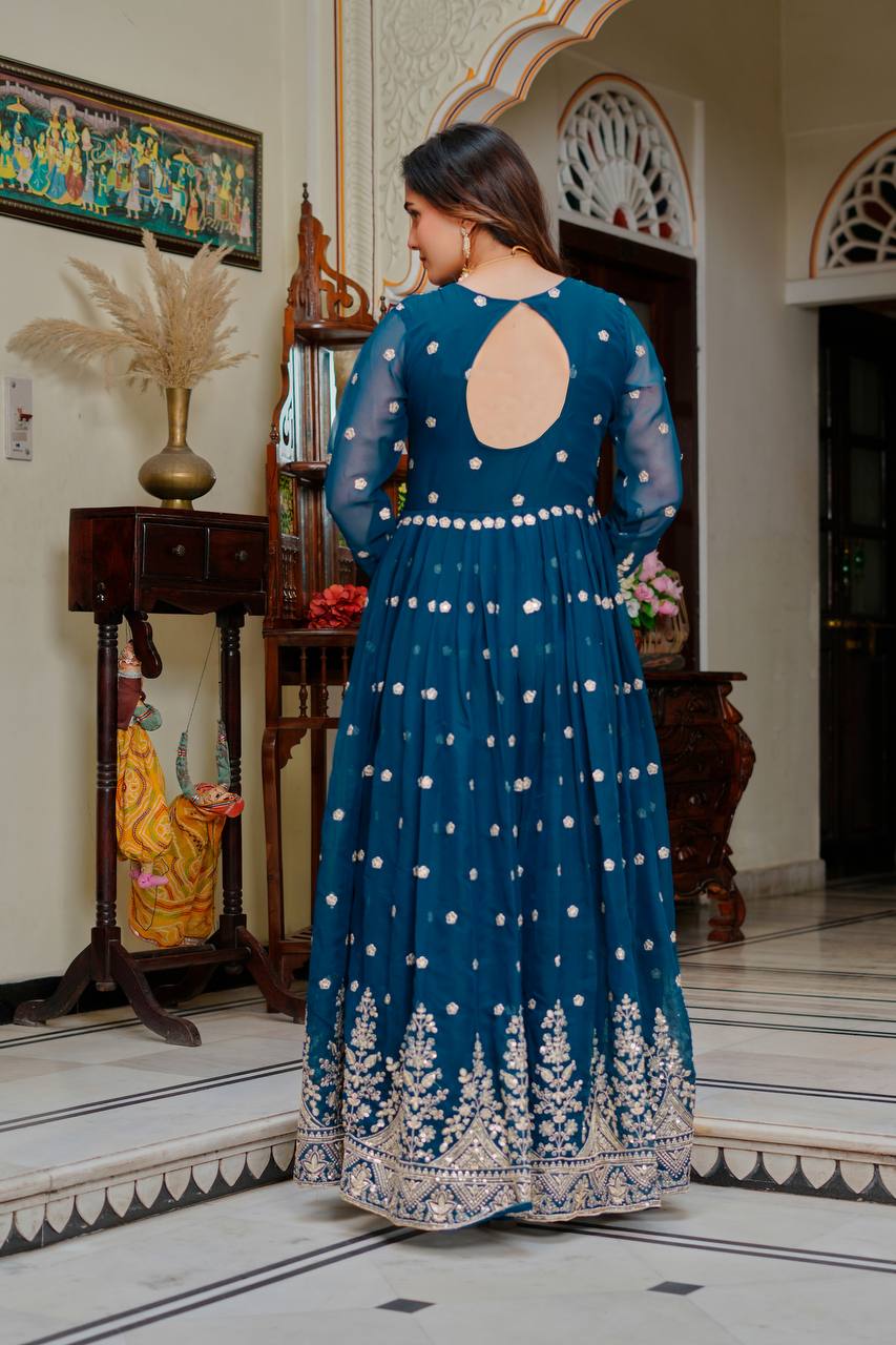 Lehenga Mart Designer Anarkali Suit With Kurta Palazzo Dupatta For Women-Teal