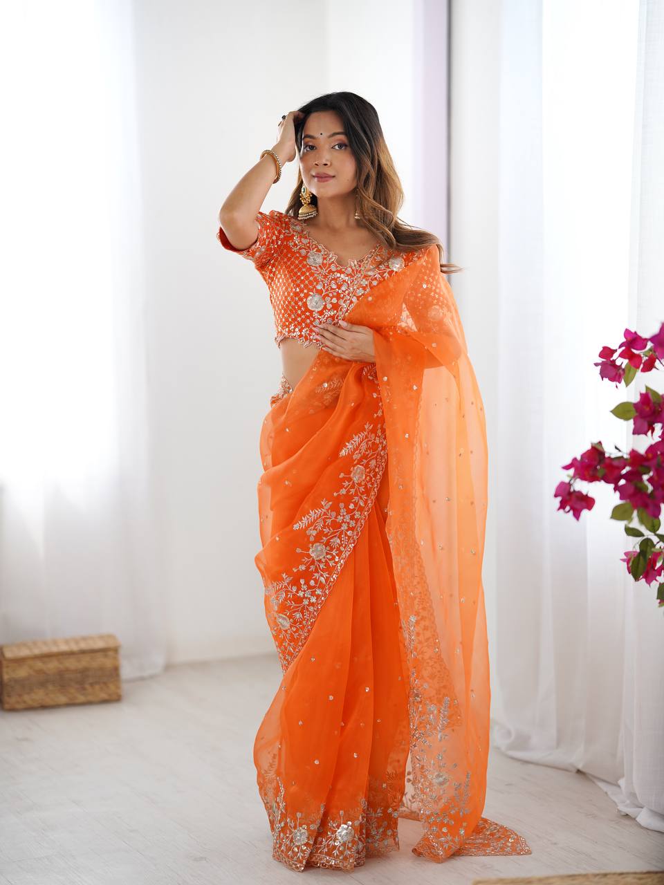 Lehenga Mart Designer Bollywood Style Party Wear Saree-Orange
