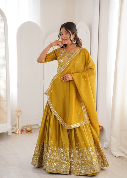 Lehenga Mart Designer Shimmer Lehenga Choli For Wedding-Mustard