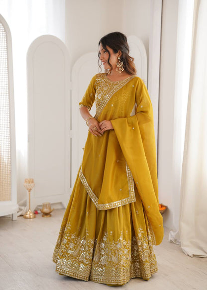 Lehenga Mart Designer Shimmer Lehenga Choli For Wedding-Mustard