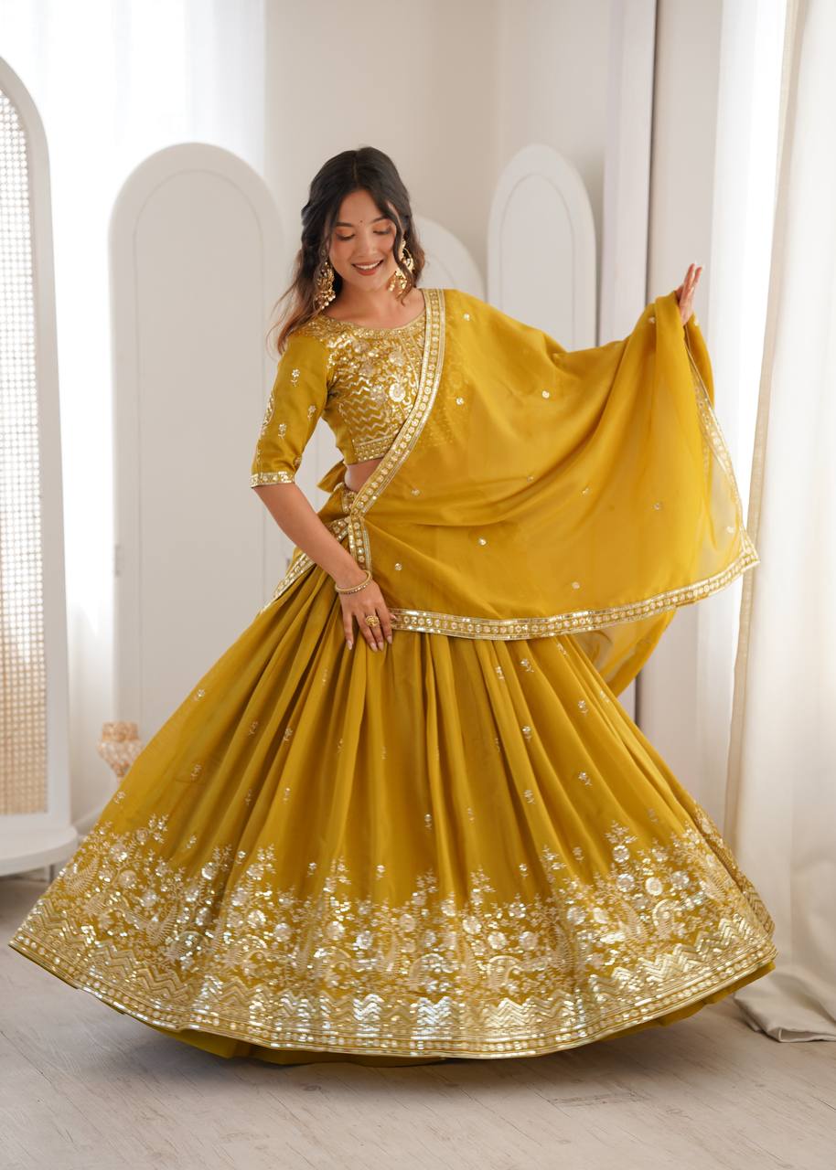Lehenga Mart Designer Shimmer Lehenga Choli For Wedding-Mustard