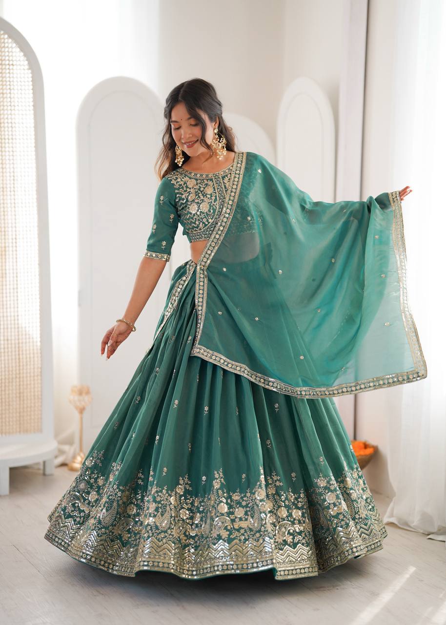 Lehenga Mart Designer Shimmer Lehenga Choli For Wedding-Green