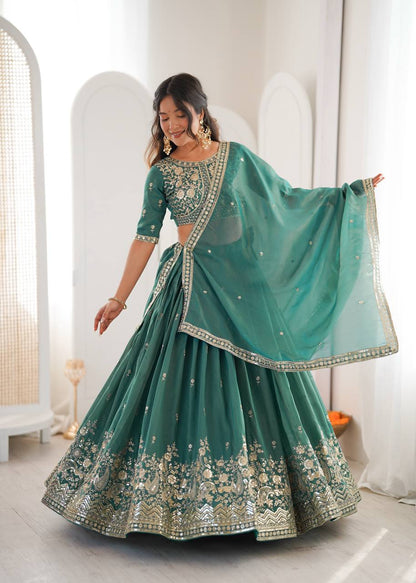 Lehenga Mart Designer Shimmer Lehenga Choli For Wedding-Green