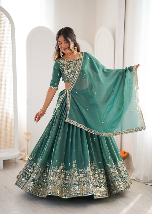 Lehenga Mart Designer Shimmer Lehenga Choli For Wedding-Green
