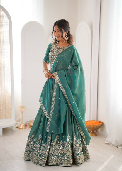 Lehenga Mart Designer Shimmer Lehenga Choli For Wedding-Green