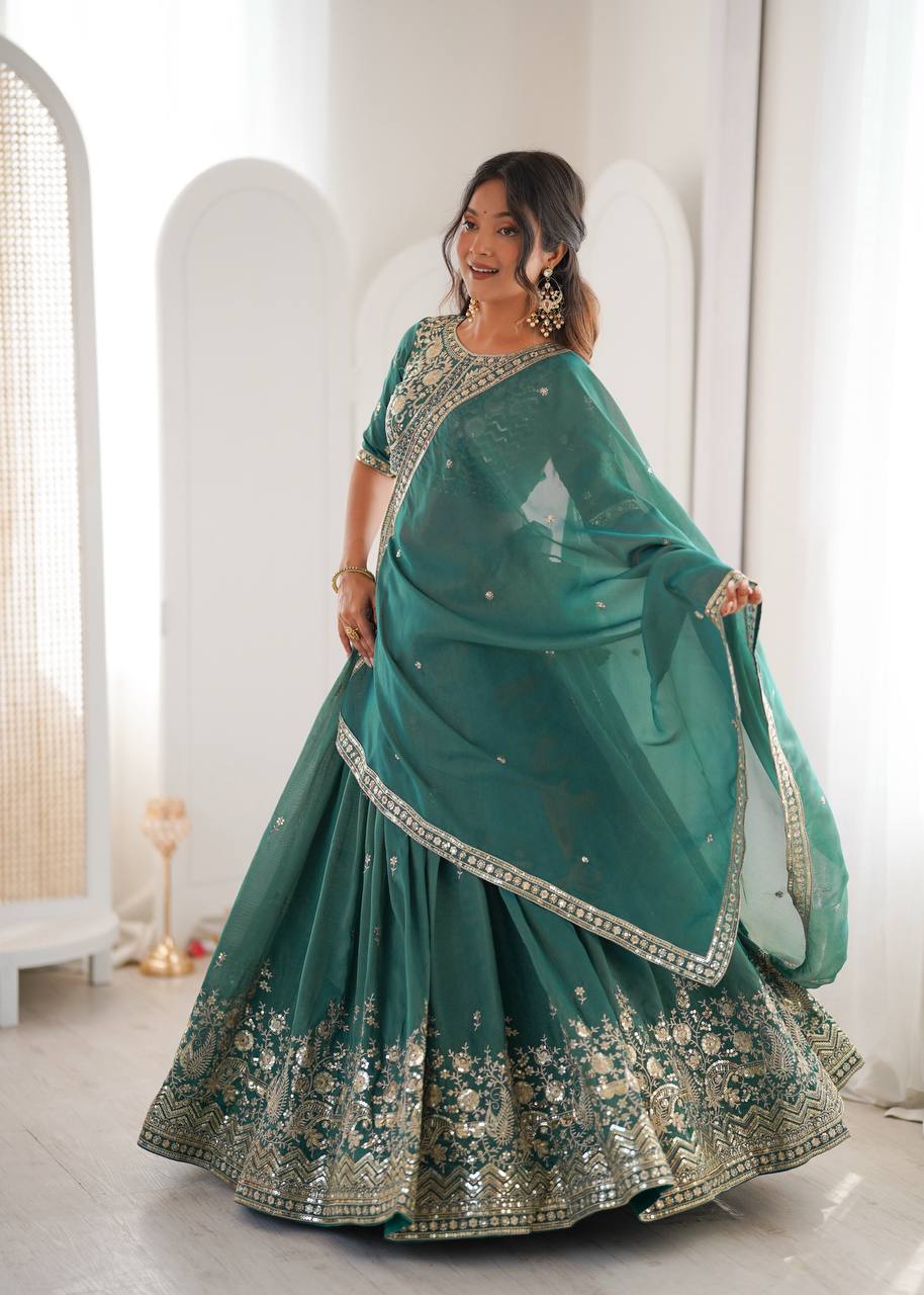 Lehenga Mart Designer Shimmer Lehenga Choli For Wedding-Green
