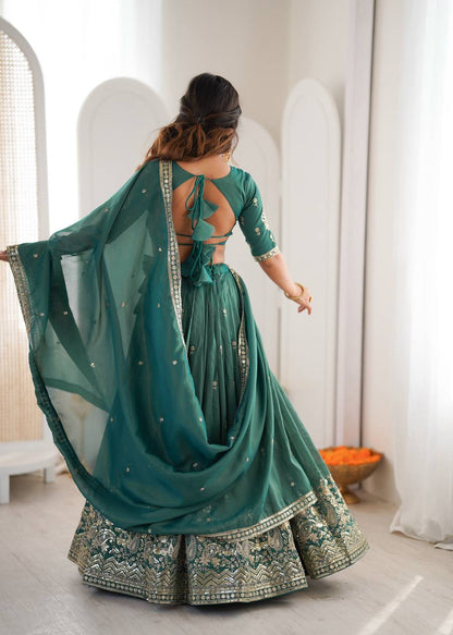 Lehenga Mart Designer Shimmer Lehenga Choli For Wedding-Green