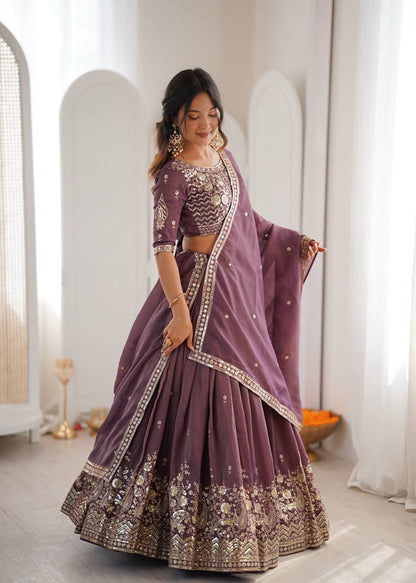 Lehenga Mart Designer Shimmer Lehenga Choli For Wedding-Purple