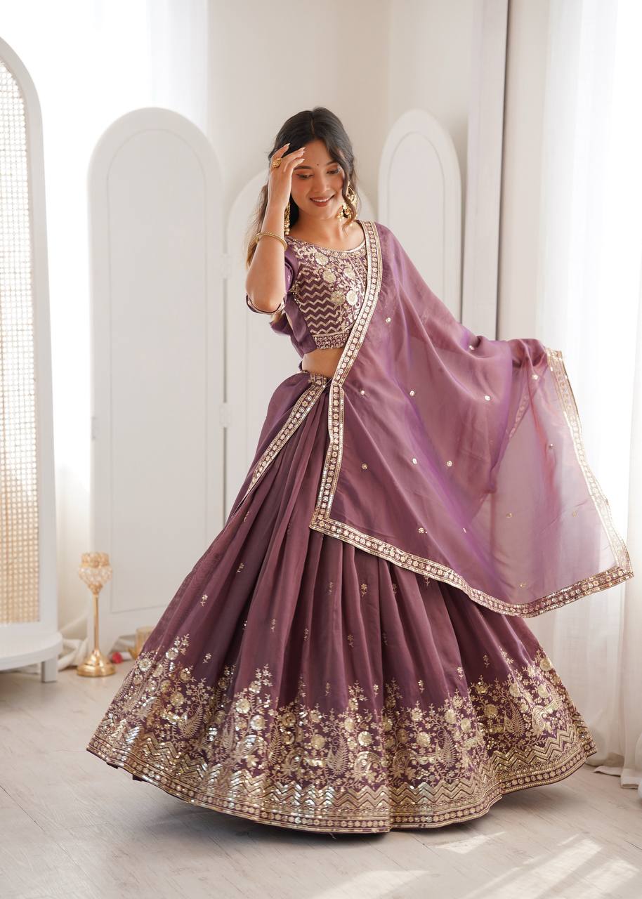 Lehenga Mart Designer Shimmer Lehenga Choli For Wedding-Purple
