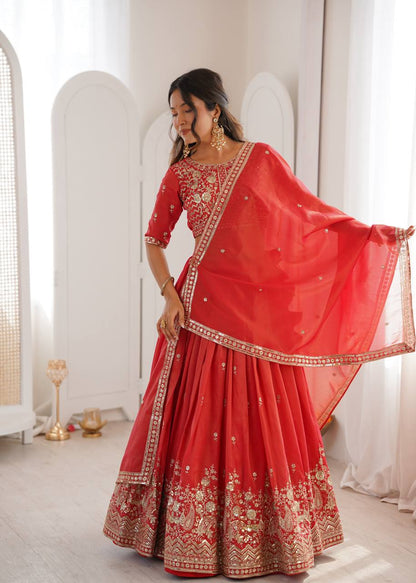 Lehenga Mart Designer Shimmer Lehenga Choli For Wedding-Red