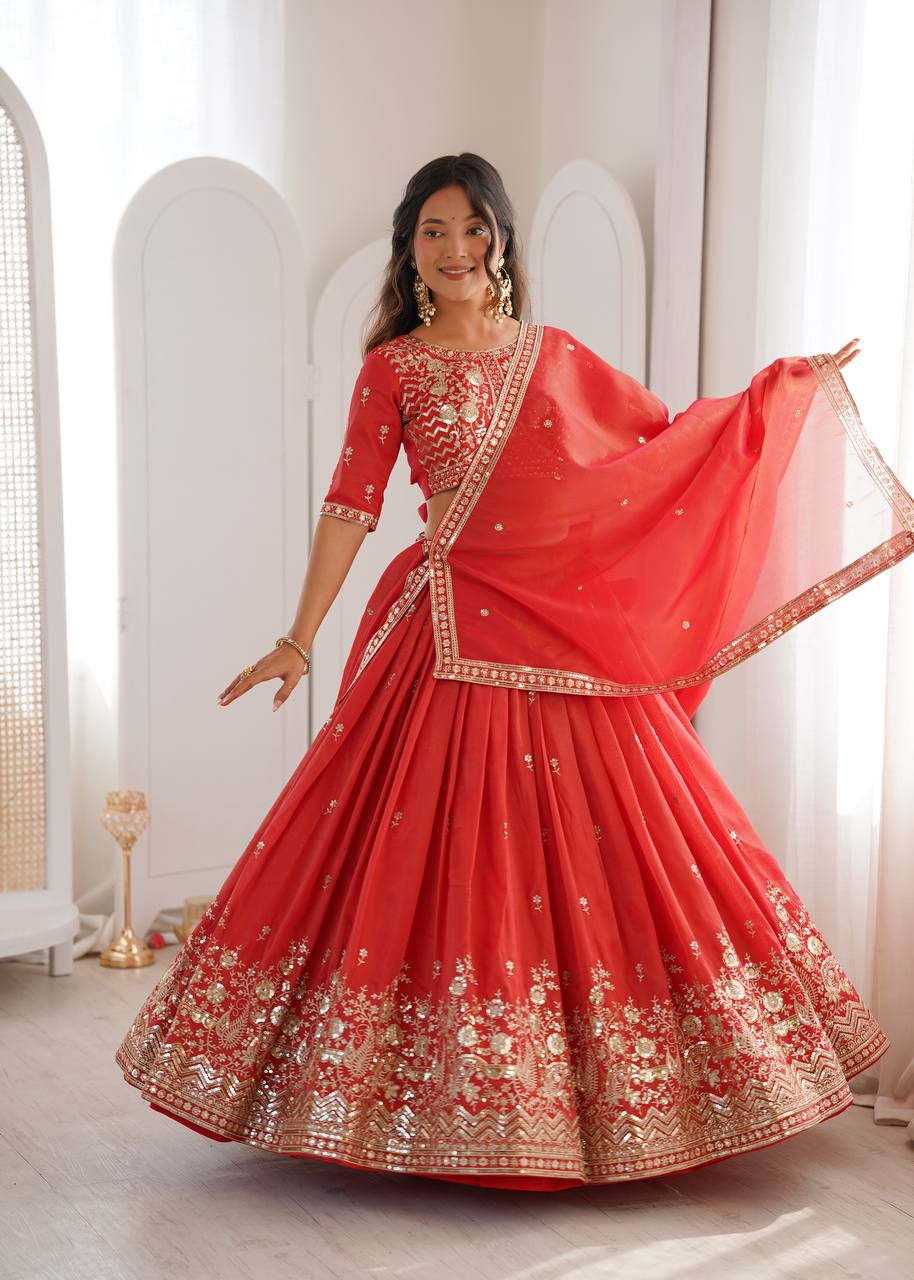 Lehenga Mart Designer Shimmer Lehenga Choli For Wedding-Red