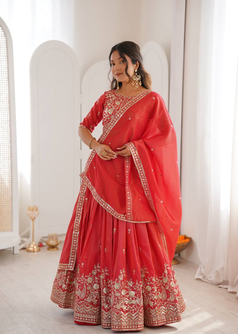 Lehenga Mart Designer Shimmer Lehenga Choli For Wedding-Red