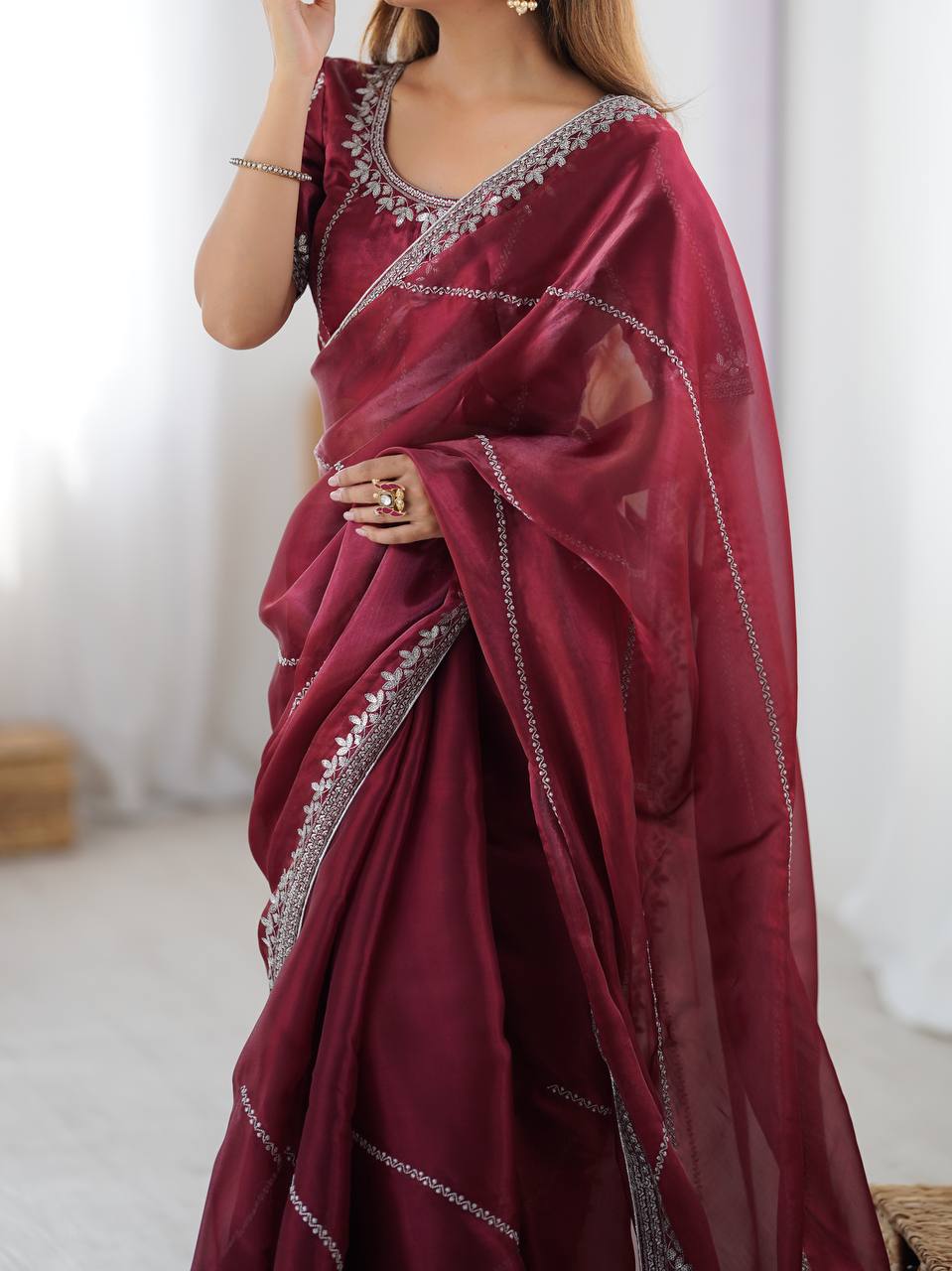Lehenga Mart Designer Bollywood Style Party Wear Saree-Marun