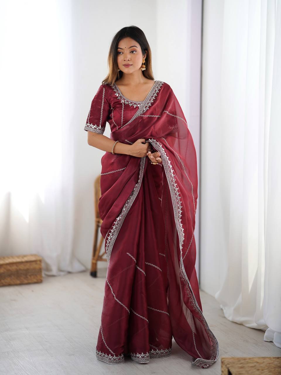Lehenga Mart Designer Bollywood Style Party Wear Saree-Marun