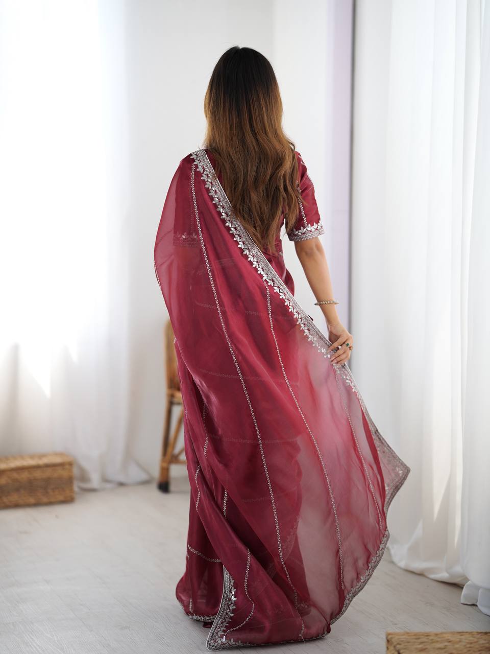 Lehenga Mart Designer Bollywood Style Party Wear Saree-Marun