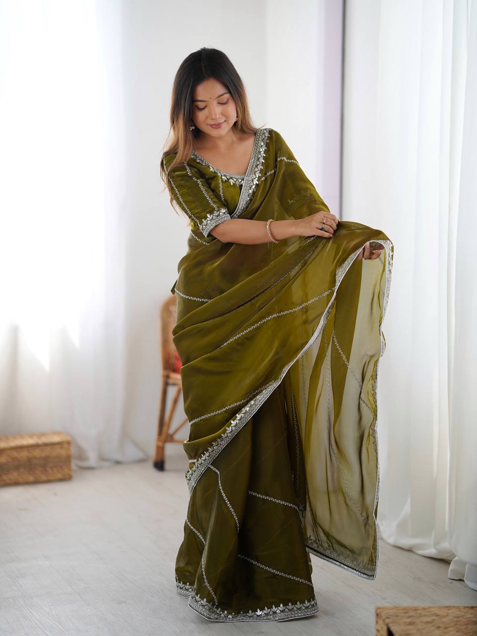 Lehenga Mart Designer Bollywood Style Party Wear Saree-Olive